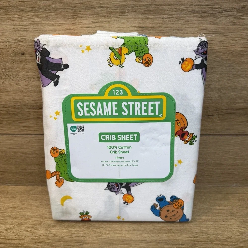 SESAME STREET Halloween CRIB Sheet ELMO Bert Ernie Cookie Monster Count Pumpkin